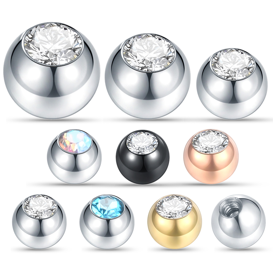 Body Jewelry Replacement Ball - 10 Buah Bola Tindik Baja Permata