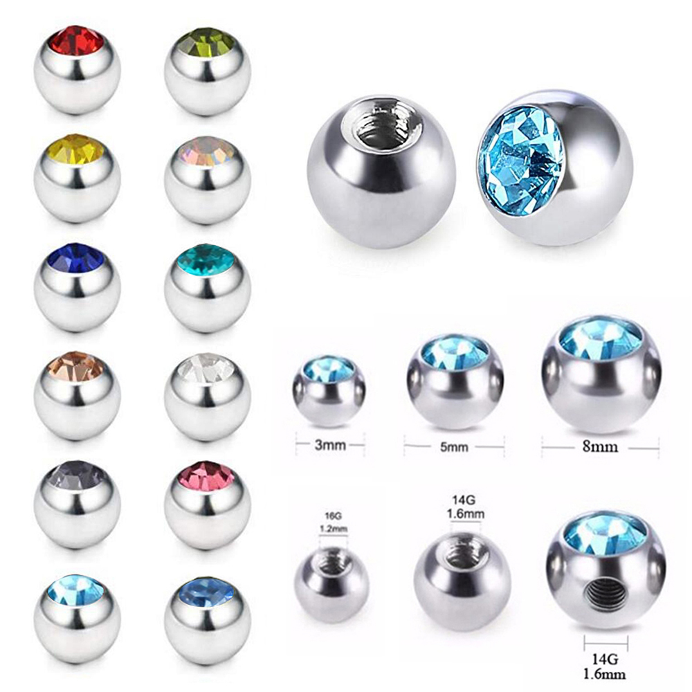 60Pcs Stainless Steel CZ Krist - Body Jewelry Replacement Ball ulasan dan harga