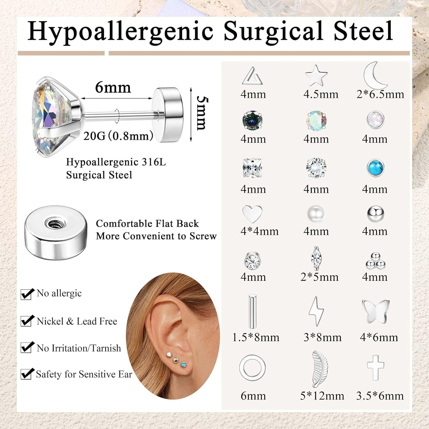 Florideco 1 Pasang Anting Stud - Body Jewelry Surgical Steel ulasan dan harga